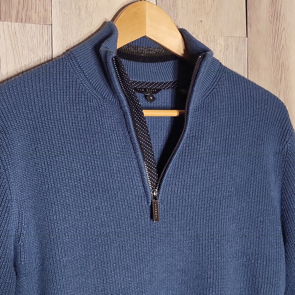 Ted Baker Mens 3 Quarter Zip Pullover Sweater Ribbed Knit Preppy Casual - Picture 4 of 7